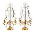 A Pair of Louis XVI Style Brass and Glass ThreeLight Candelabra