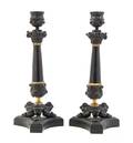 A Pair of Empire Style Cast Metal Candlesticks