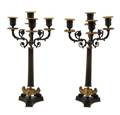 A Pair of Empire Style Gilt and Patinated Metal FourLight Candelabra