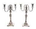 A Pair of English SilverPlate TwoLight Candelabra