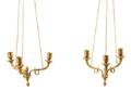 A Pair of Neoclassical Style Brass ThreeLight Fixtures