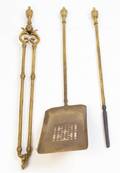 A Set of English Brass Fireplace Tools
