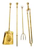 A Set of English Brass Fireplace Tools