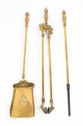A Set of English Brass Fireplace Tools