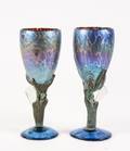 Pair of Colin Heaney Iridescent Goblets w Crystal