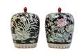 A Pair of Famille Noire Jars and Covers