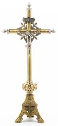 A Gilt and Silvered Metal Altar Crucifix