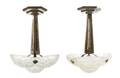 A Pair of Degue Silvered Bronze and Molded Glass Fixtures