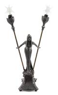 An Art Nouveau Cast Metal TwoLight Figural Lamp