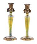 A Pair of Steuben Aurene Glass Bud Vases