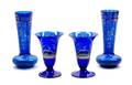 Two Pairs of Enameled Cobalt Glass Vases attributed to Moser
