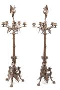 A Pair of Neoclassical Bronze Five Light Candelabra