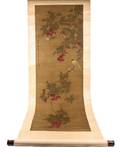 Chinese Scroll Painting wLychee Fruit  Birds