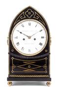 An English Ebonized and Brass Inlaid Mantel Clock