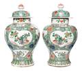 A Pair of Famille Verte Porcelain Vases and Covers