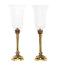 A Pair of English Brass and Etched Glass Candlesticks