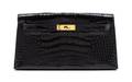 An Hermes Black Shiny Alligator Kelly Clutch Bag