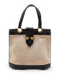 An Hermes Black Leather and Ivory Canvas Bag