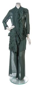 A Yohji Yamamoto Green Sheer Chiffon Runway Pant Ensemble