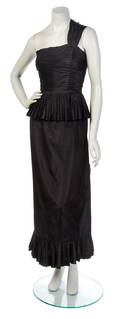 A Chanel Black Taffeta Single Shoulder Gown
