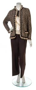 A Chanel Brown and Taupe Wool Pant Ensemble