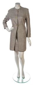 A Celine TaupeGrey Linen Tweed Skirt Suit