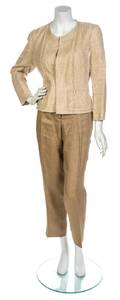 A Chanel Taupe Silk Tulle Inside Out Jacket and Pant Ensemble