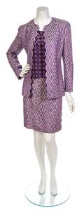 A Chanel Purple and Taupe Diamond Woven Wool Skirt Suit