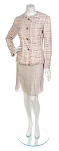 A Chanel Pink Taupe and Silver Silk Tweed Skirt Ensemble