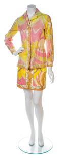 An Emilio Pucci Pink and Yellow Print Cotton Skirt Ensemble