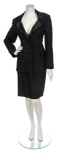 An Hermes Black Wool Tuxedo Skirt Suit