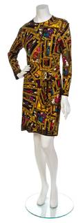 An Hermes Multicolor Print Stretch Silk Dress