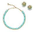 A Trifari Goldtone Aqua Beaded Demi Parure