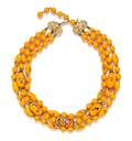 A Trifari Hand Painted Triple Strand Orange Necklace