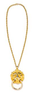 A Kenneth Lane Goldtone Lions Head Doorknocker Necklace