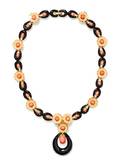 A Jomaz Black and Tan Enamel  Faux Coral Pendant Necklace