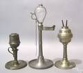 Three pewter whale oil lamps 19th c