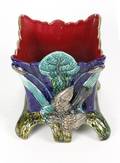 French Majolica Jardiniere Planter wBird Motif