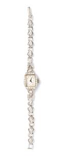 A 14 Karat White Gold and Diamond Wristwatch Hamilton