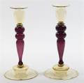 A Pair of Glass Candlesticks likely Steuben