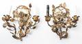 A Pair of Tole and Porcelain TwoLight Sconces