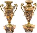 A Pair of Neoclassical Gilt Metal Mounted Marble Urns
