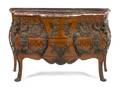 A Louis XV Style Gilt Bronze Mounted Parquetry Commode