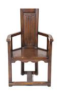 A Gothic Revival Oak Open Armchair