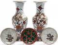 A Pair of Imari Style Porcelain Baluster Vases