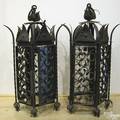 Pair of wrought iron hanging chandeliers ca 1905
