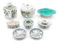 A Group of Eight Polychrome Enamel Porcelain Articles