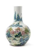 A Large Polychrome Enameled Porcelain Bottle Vase