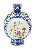 A Famille Rose Blue and White Porcelain Moon Flask