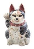 A Japanese Polychrome Decorated Beckoning Cat
